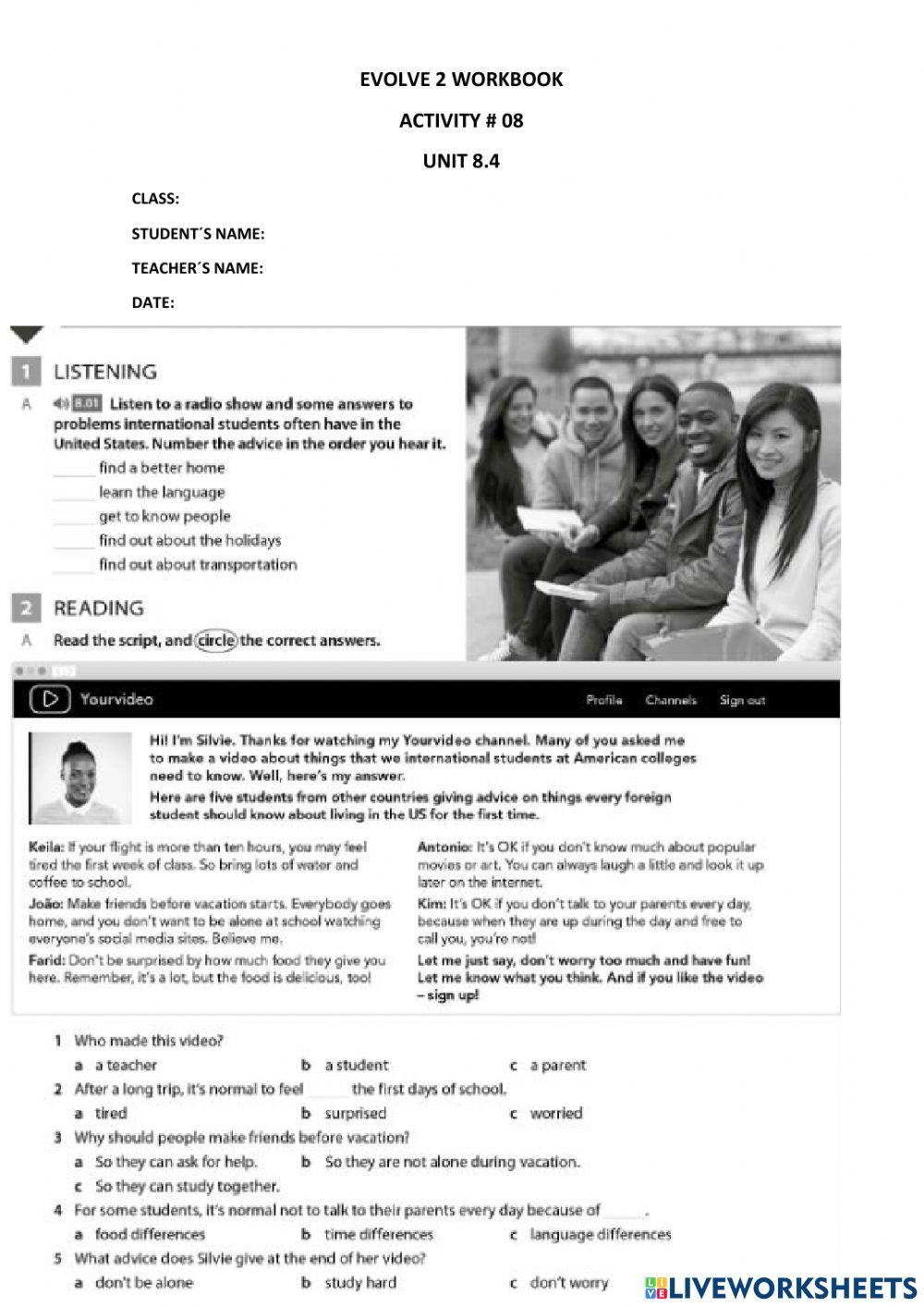 EVOLVE 2 UNIT 8.4 workbook