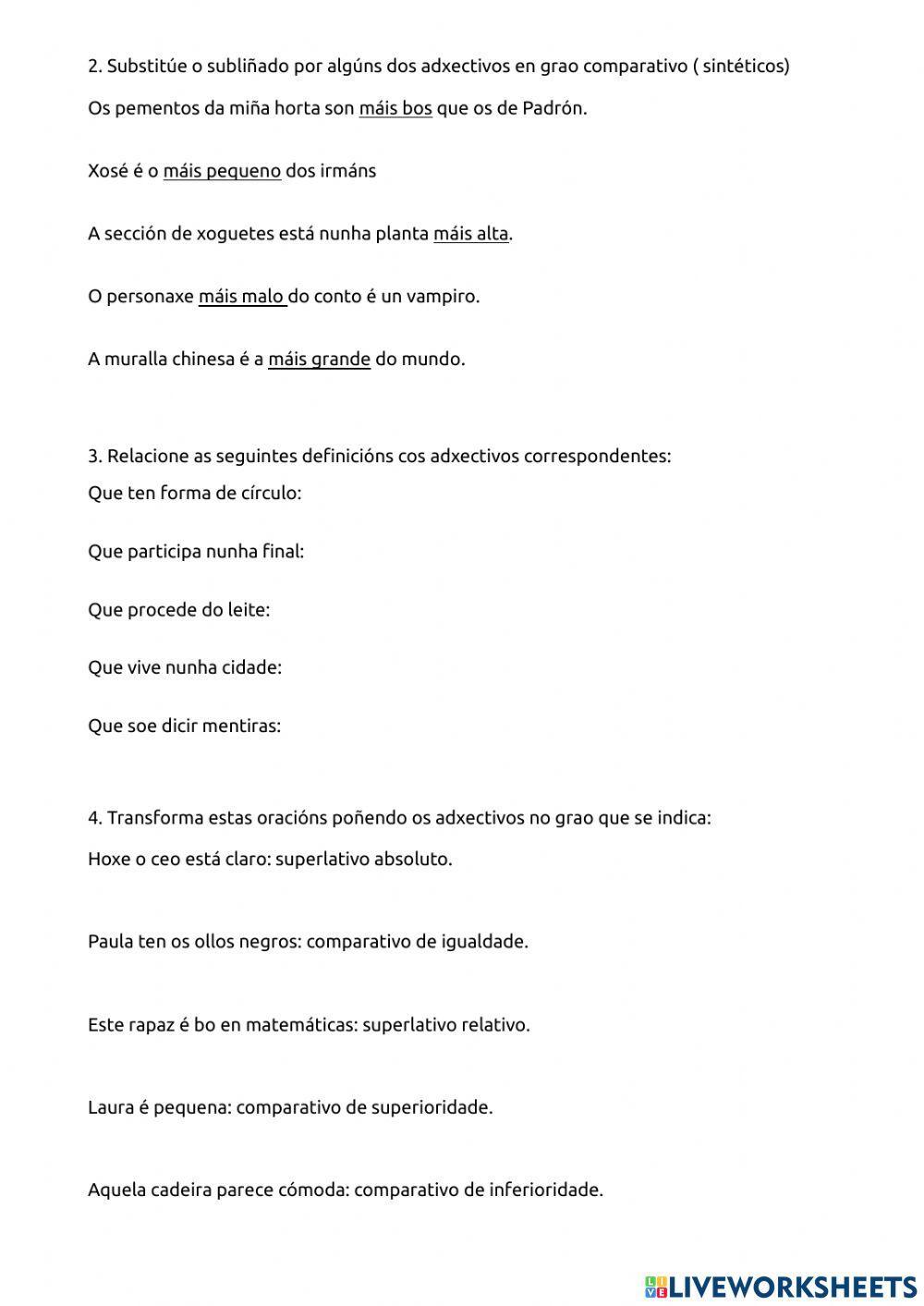 Os graos do adxectivo Os graos do adxectivo