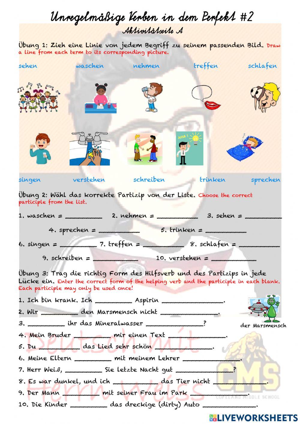 Unregelmäßige Verben im Perfekt -2 Übungen A