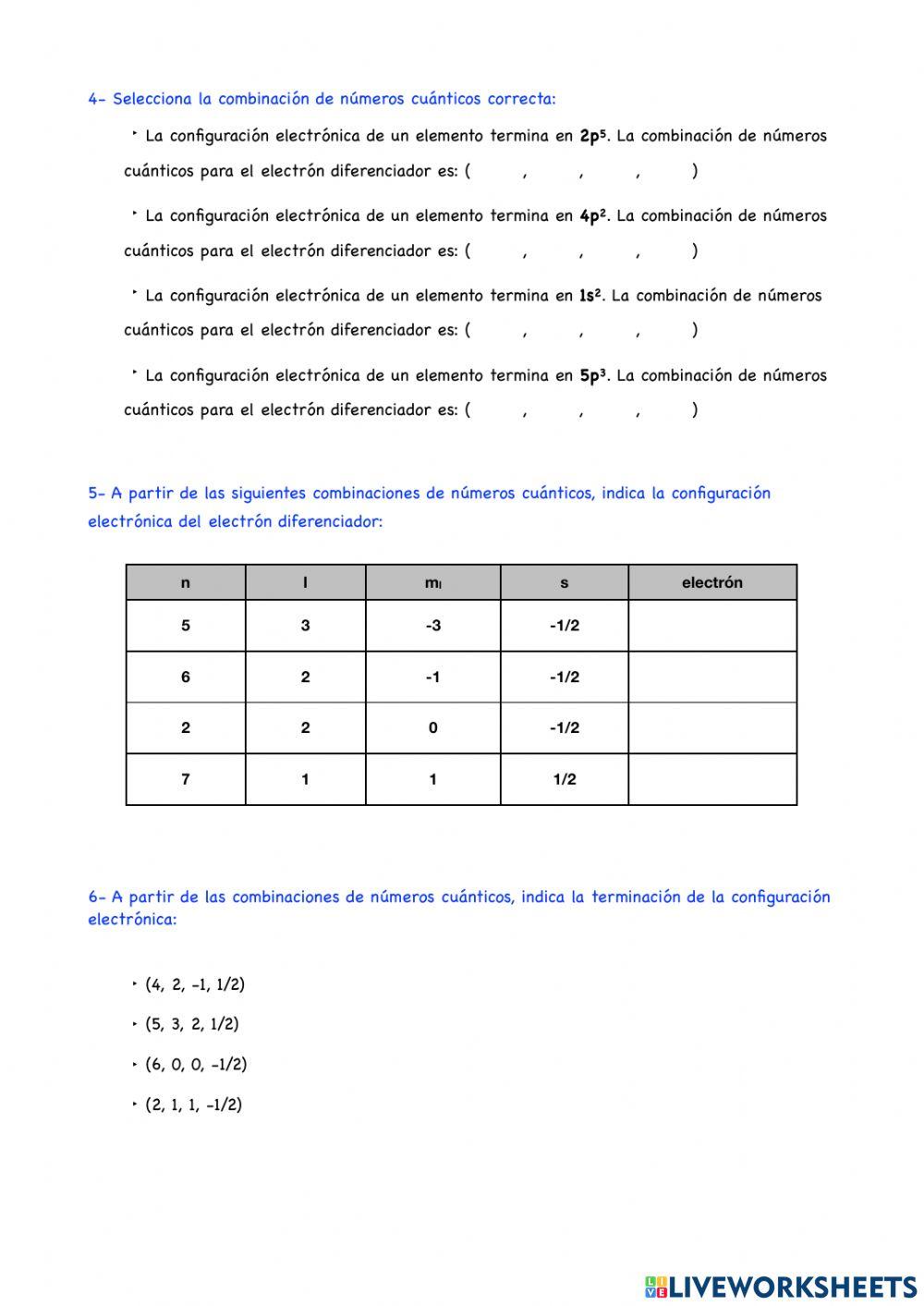 Números cuánticos, configuración electrónica (A)