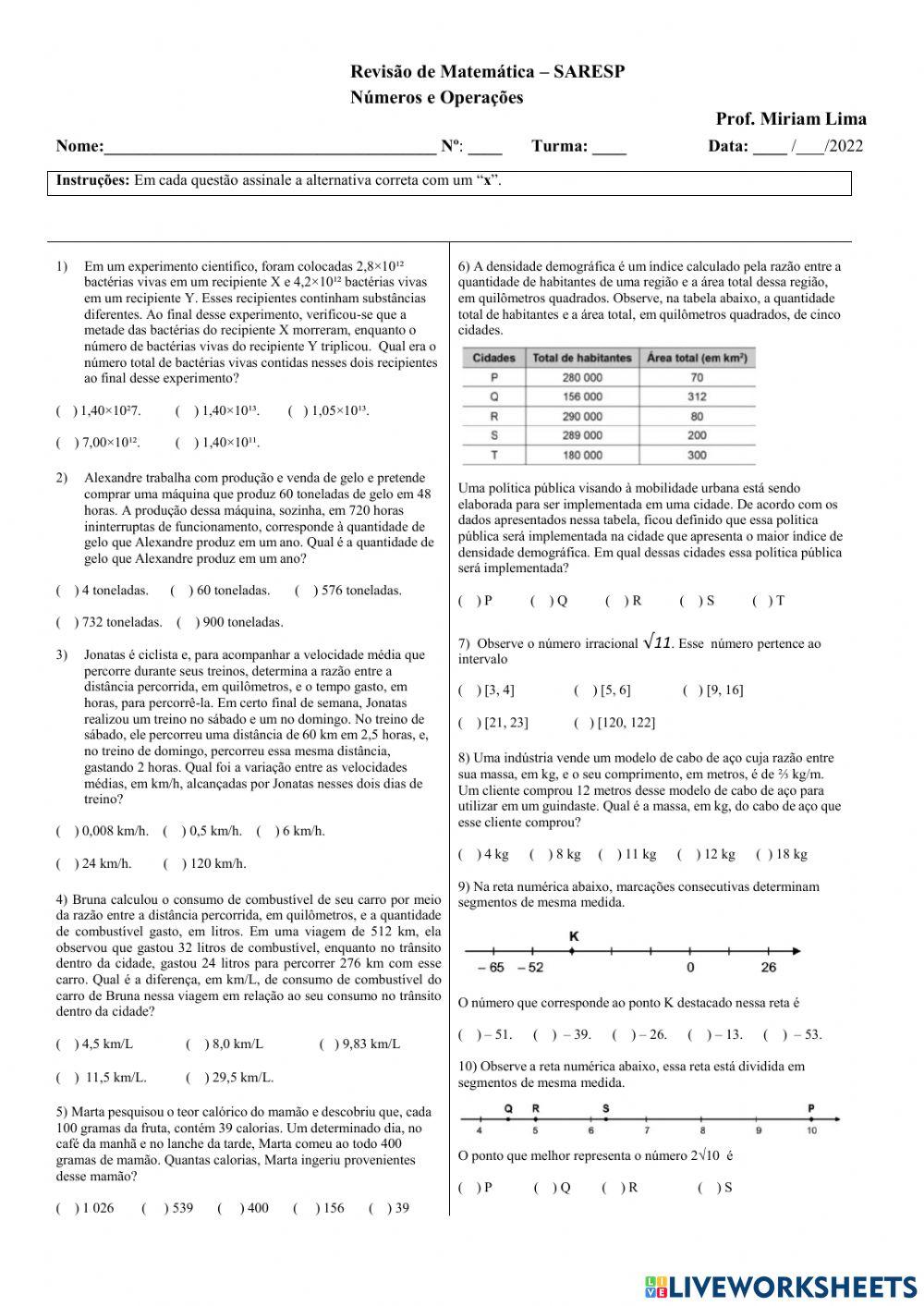 Revisão Números e Operações