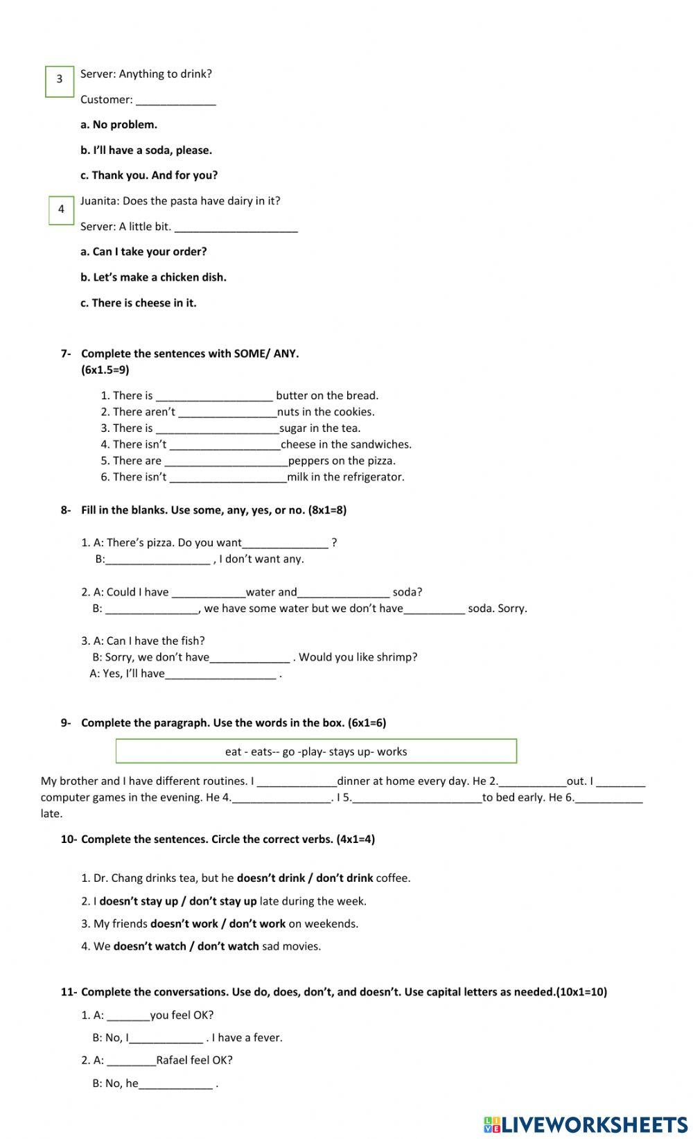 Simple present- Prepositions- some-any