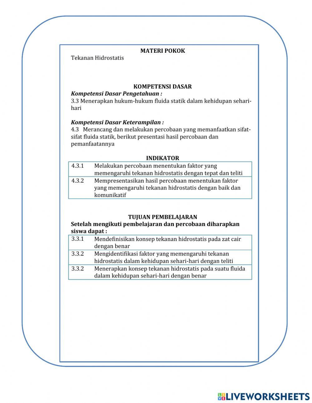 Percobaan Tekanan Hidrostatis