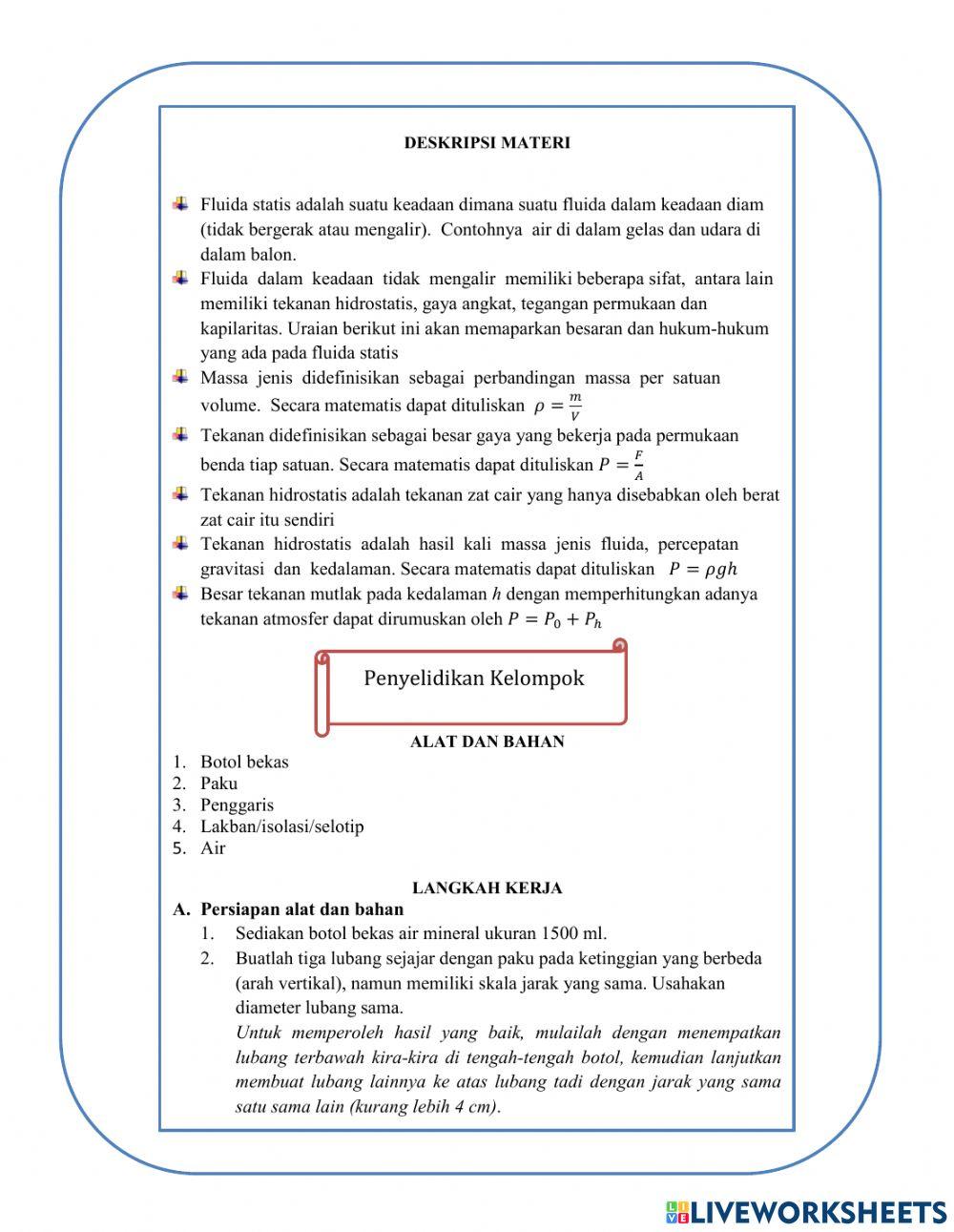 Percobaan Tekanan Hidrostatis