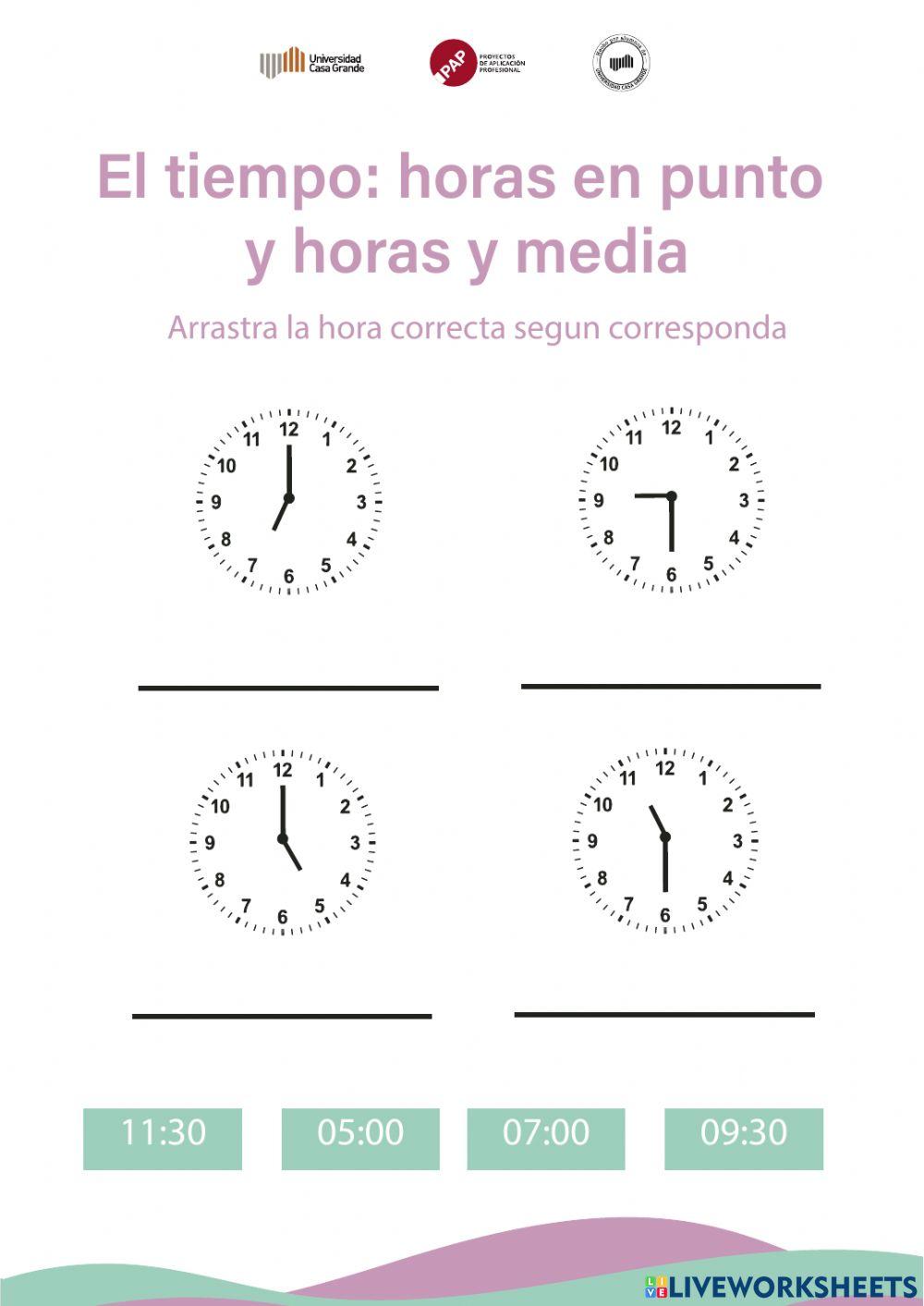El tiempo: horas en punto y horas y media