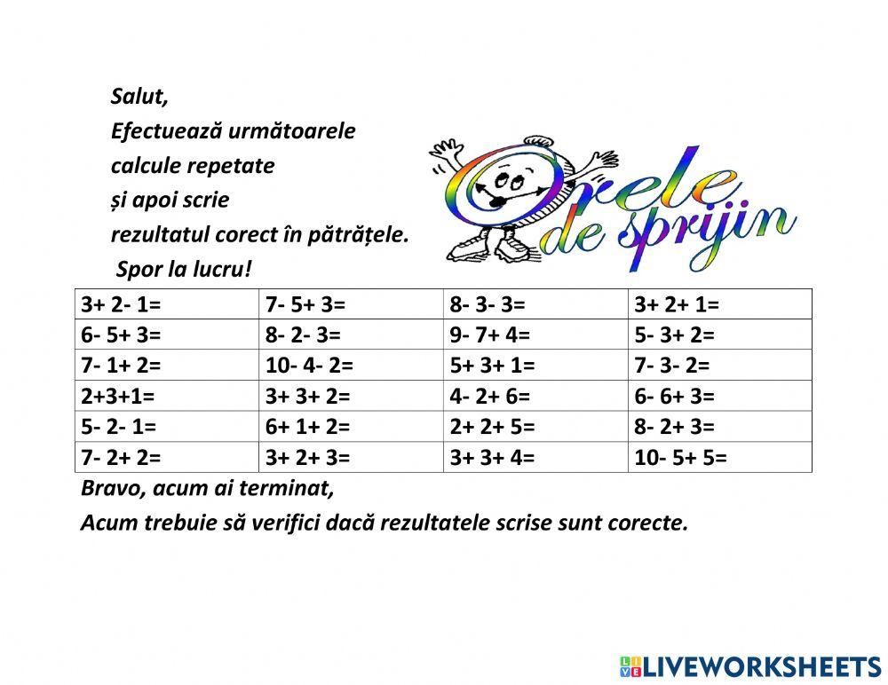 Adunare scadere repetate 0- 10