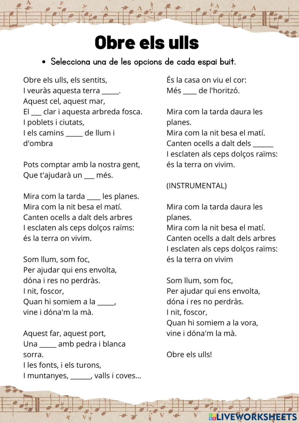 Cançó Obre els ulls