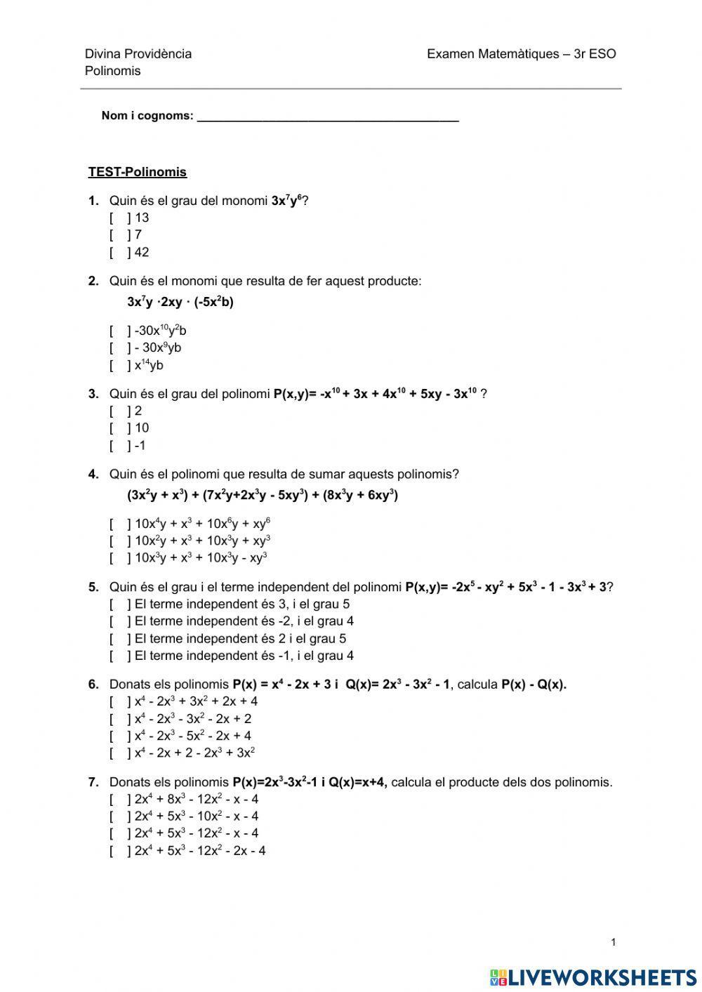 Fitxa: Test Polinomis