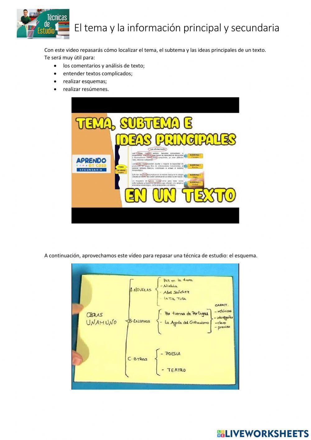 Comprensión lectora y técnicas de estudio: El tema, las ideas principales y los esquemas