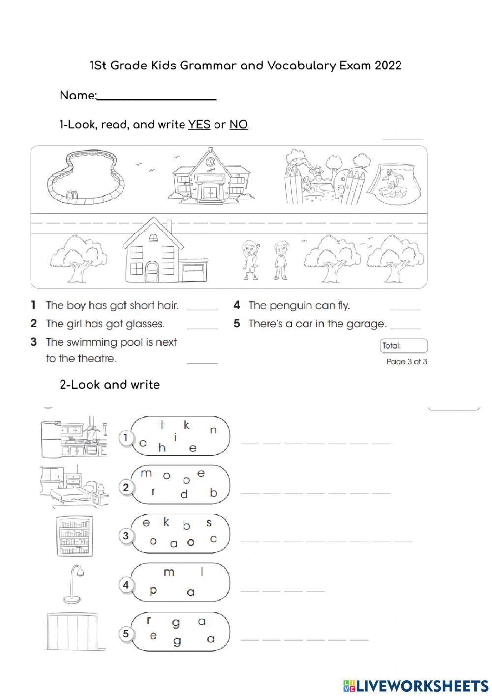 1st grade kids final exam