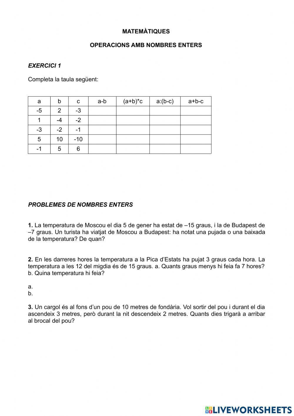 Problemes de nombres enters