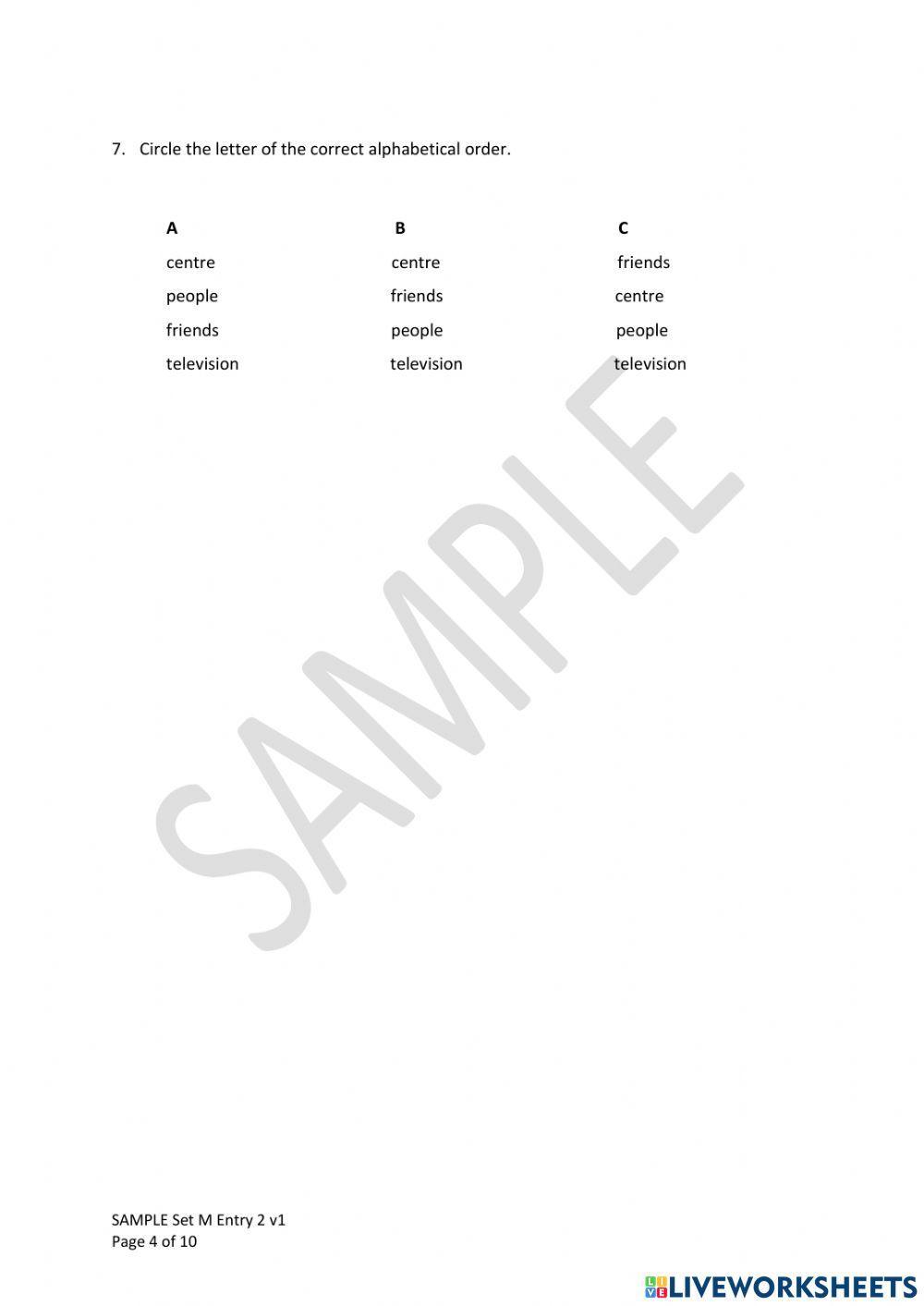 ESB ESOL Reading Entry 2, Exam M