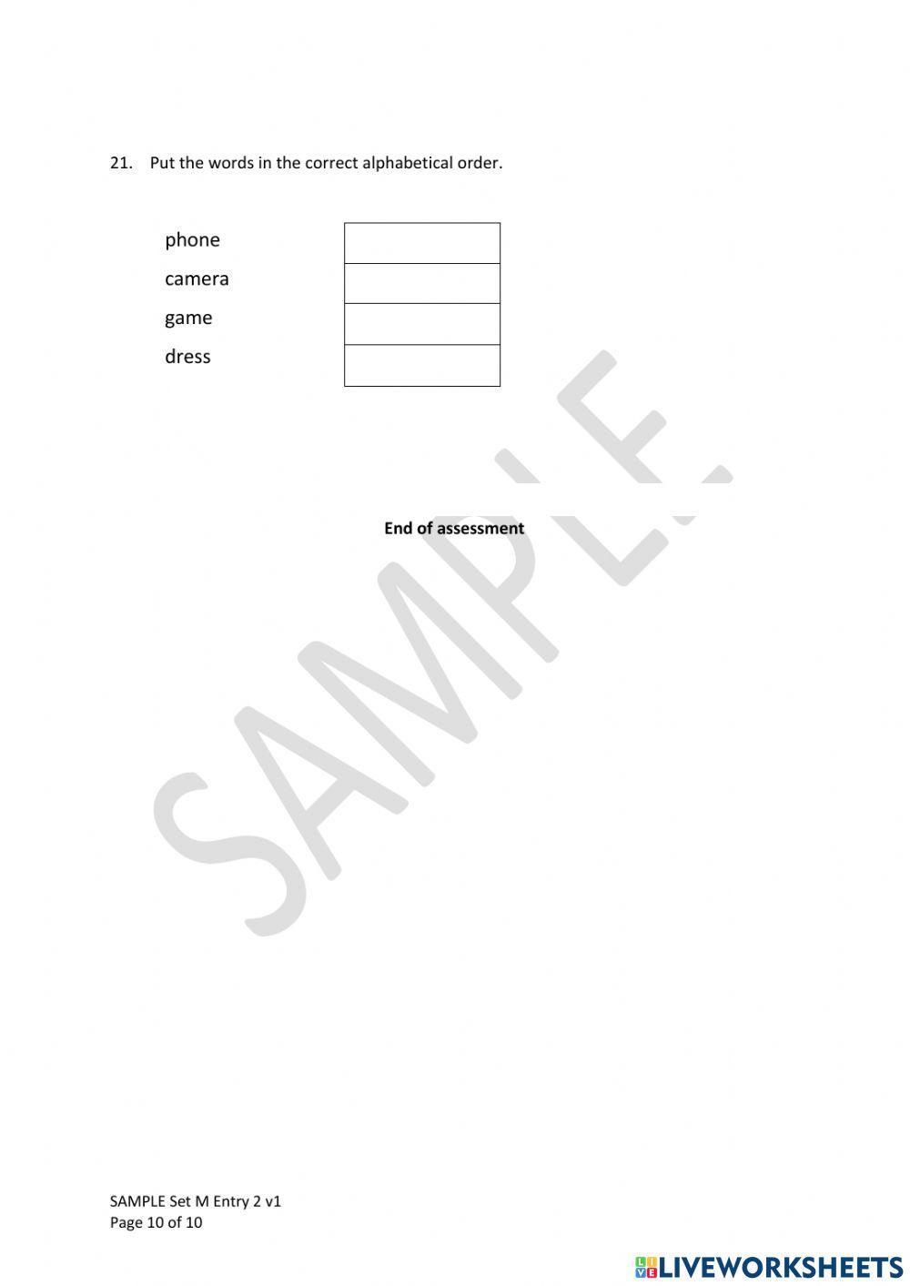 ESB ESOL Reading Entry 2, Exam M