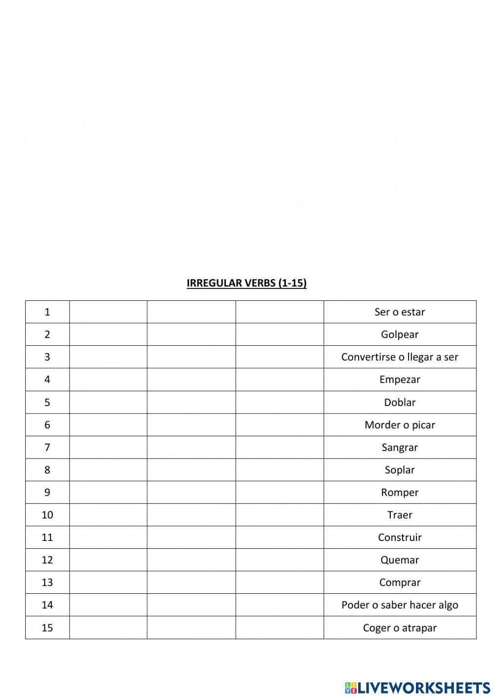 Irregular verbs 1-15