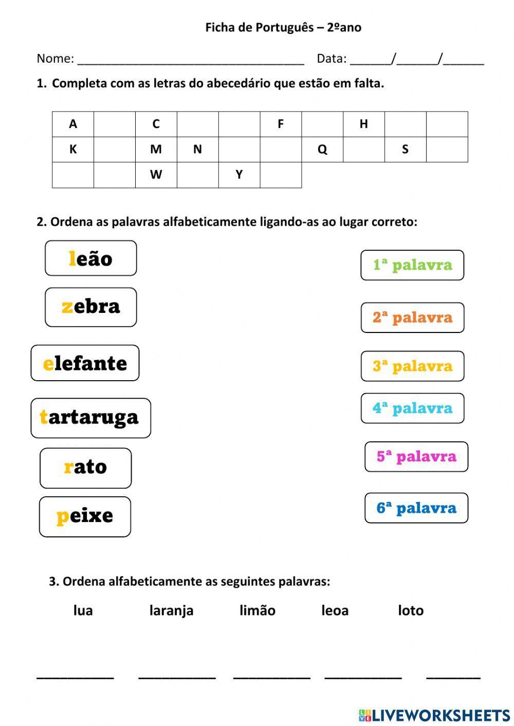 Ordenar palavras alfabeticamente