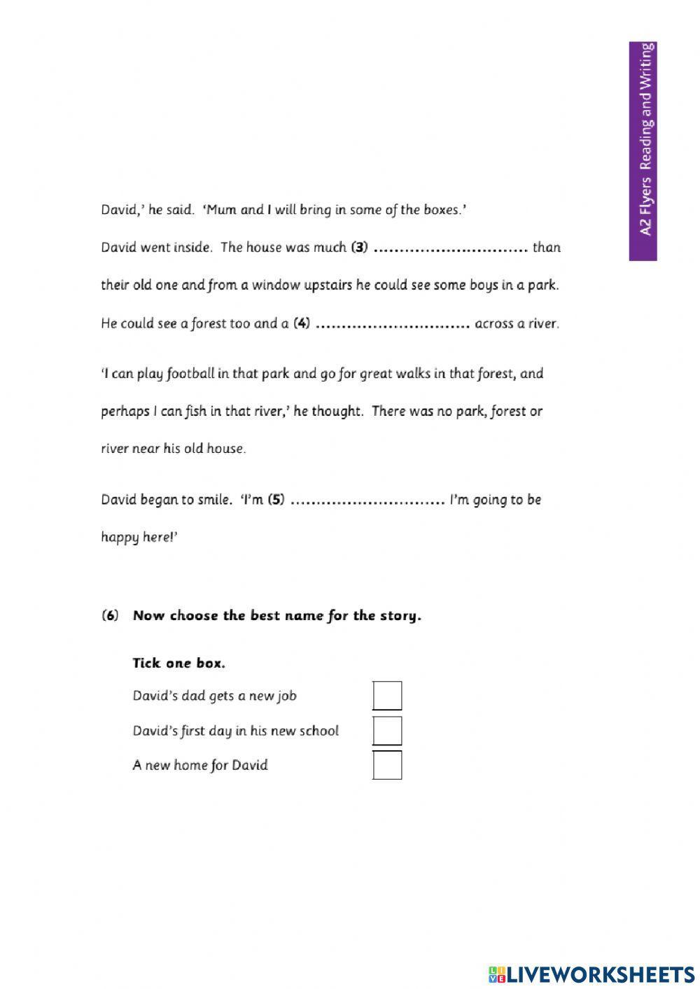 Flyers a2 reading and writing