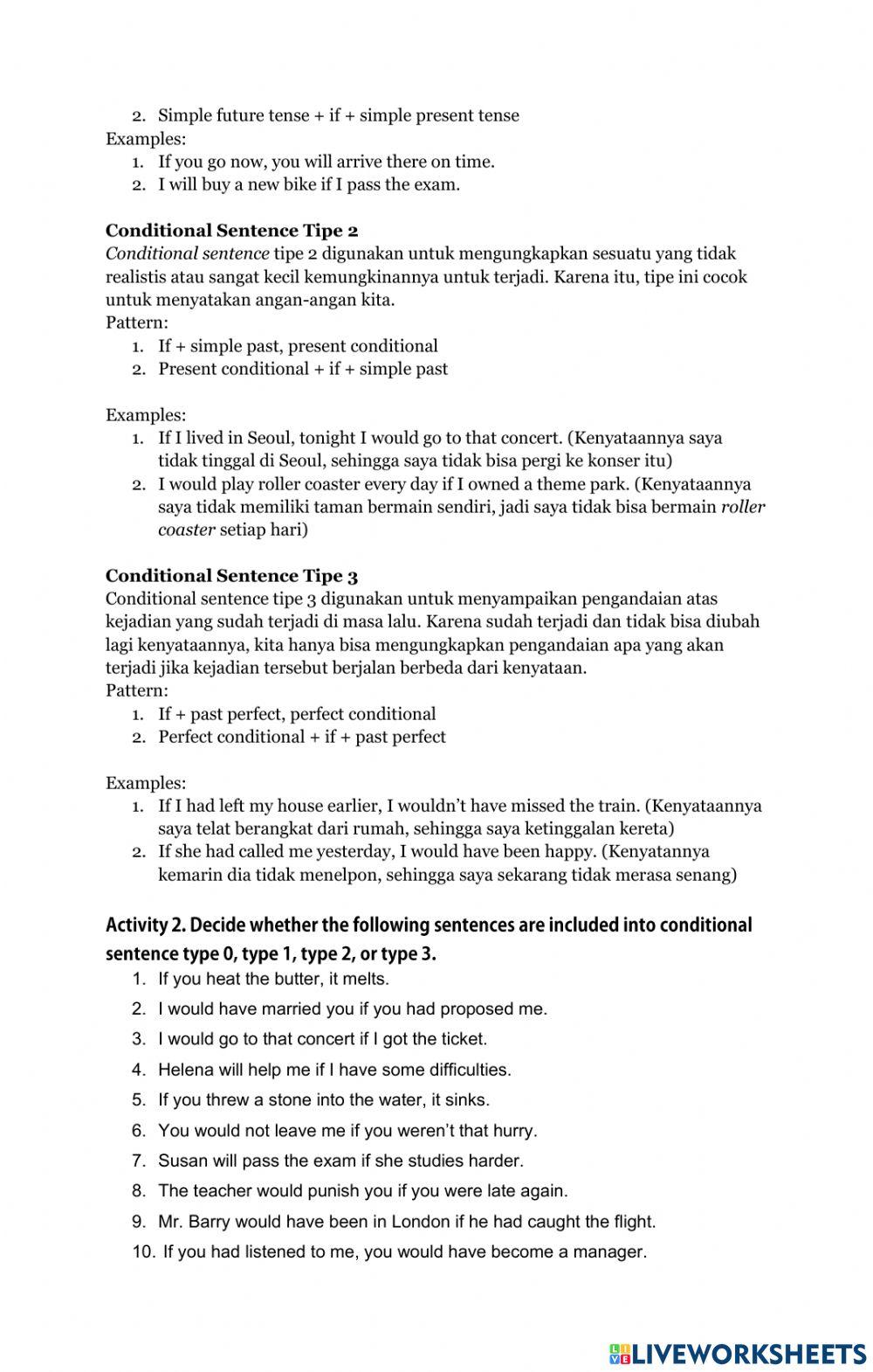 If Conditional online exercise | Live Worksheets