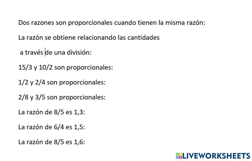 Raz n y proporci n online pdf activity live worksheets