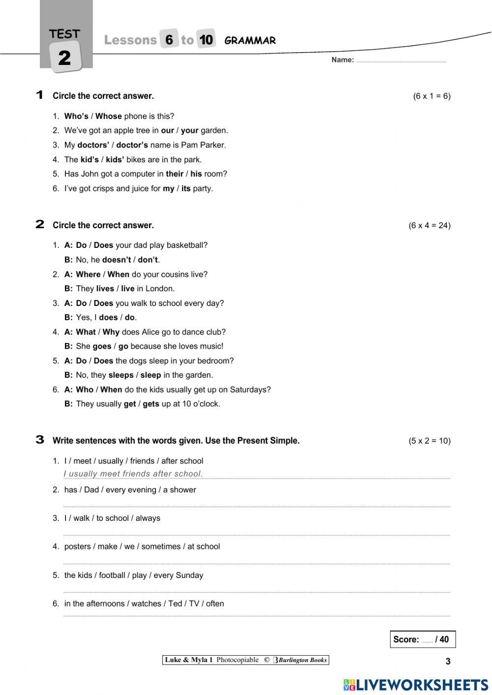 Luke myla 1 tes free interactive worksheets 6911094