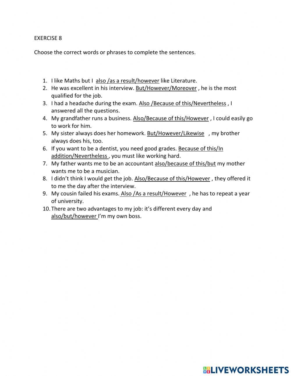 IE1, Unit 6, Writing, Exercise 8