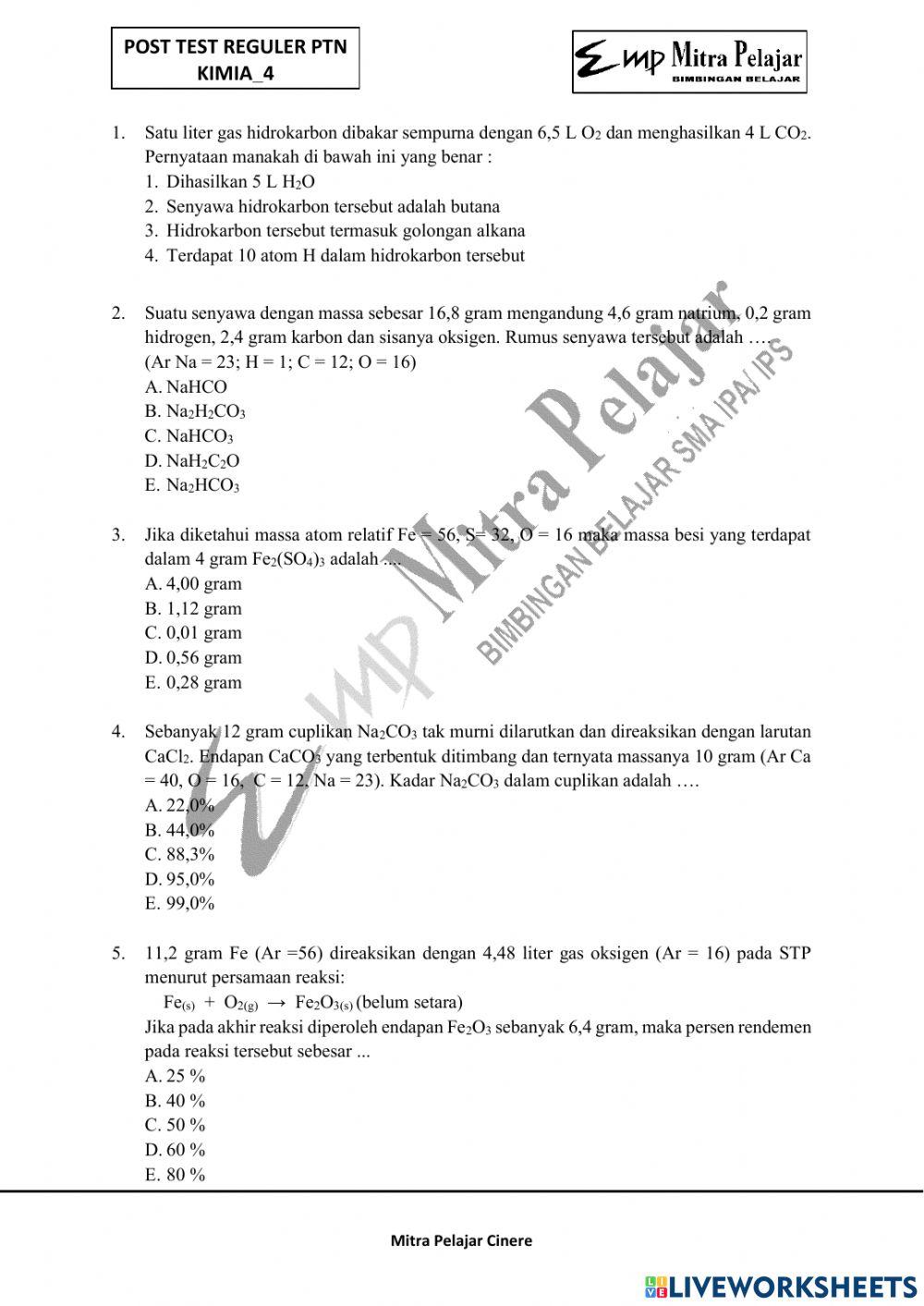 Post test reg ptn kimia 4