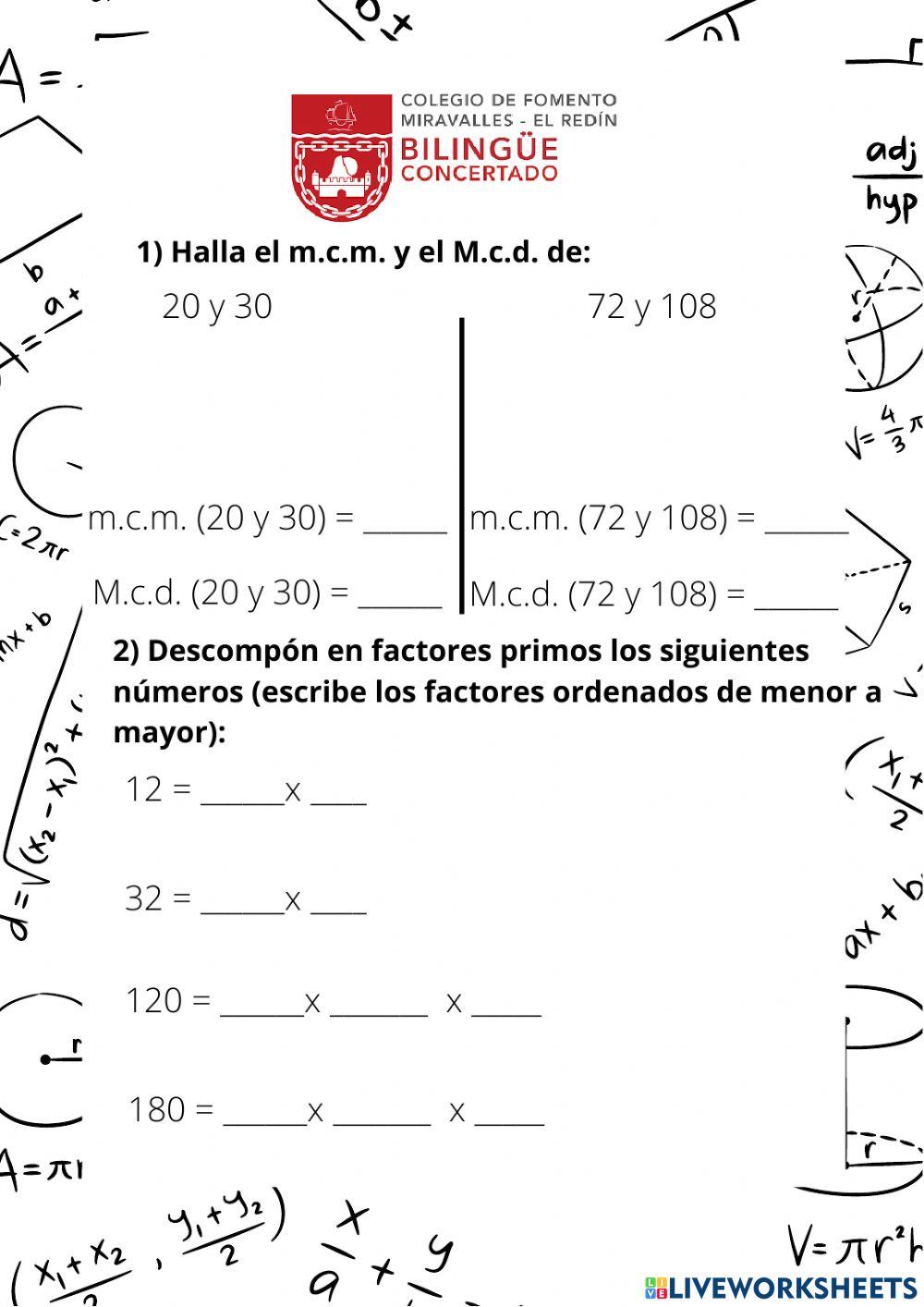 Maximo divisor y minimo comun multiplo-Sexto