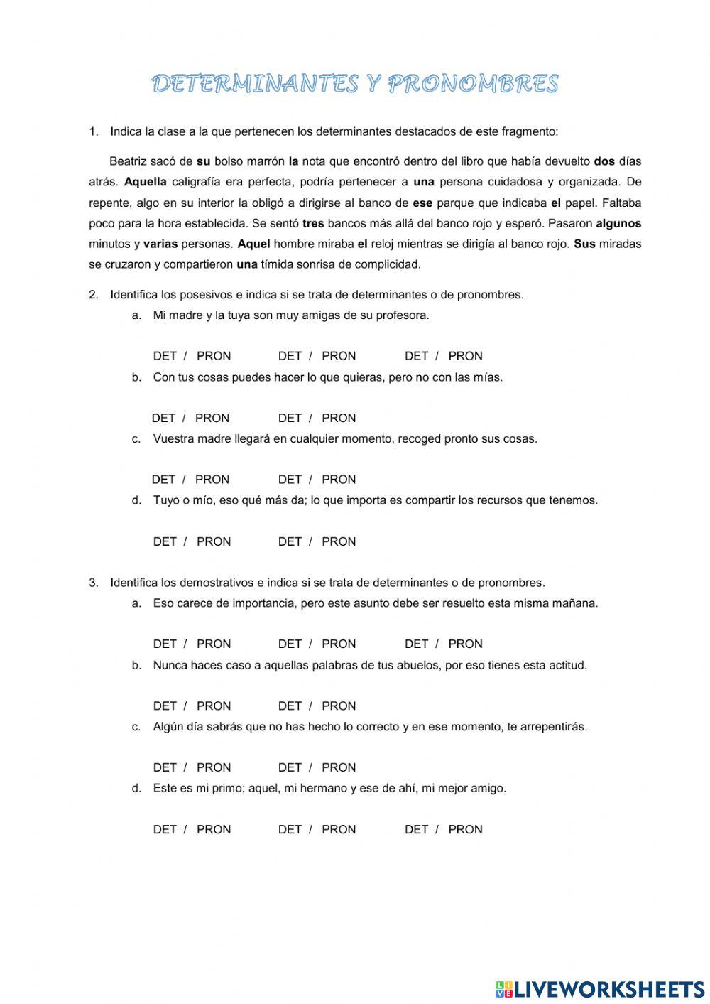 Determinantes y pronombres