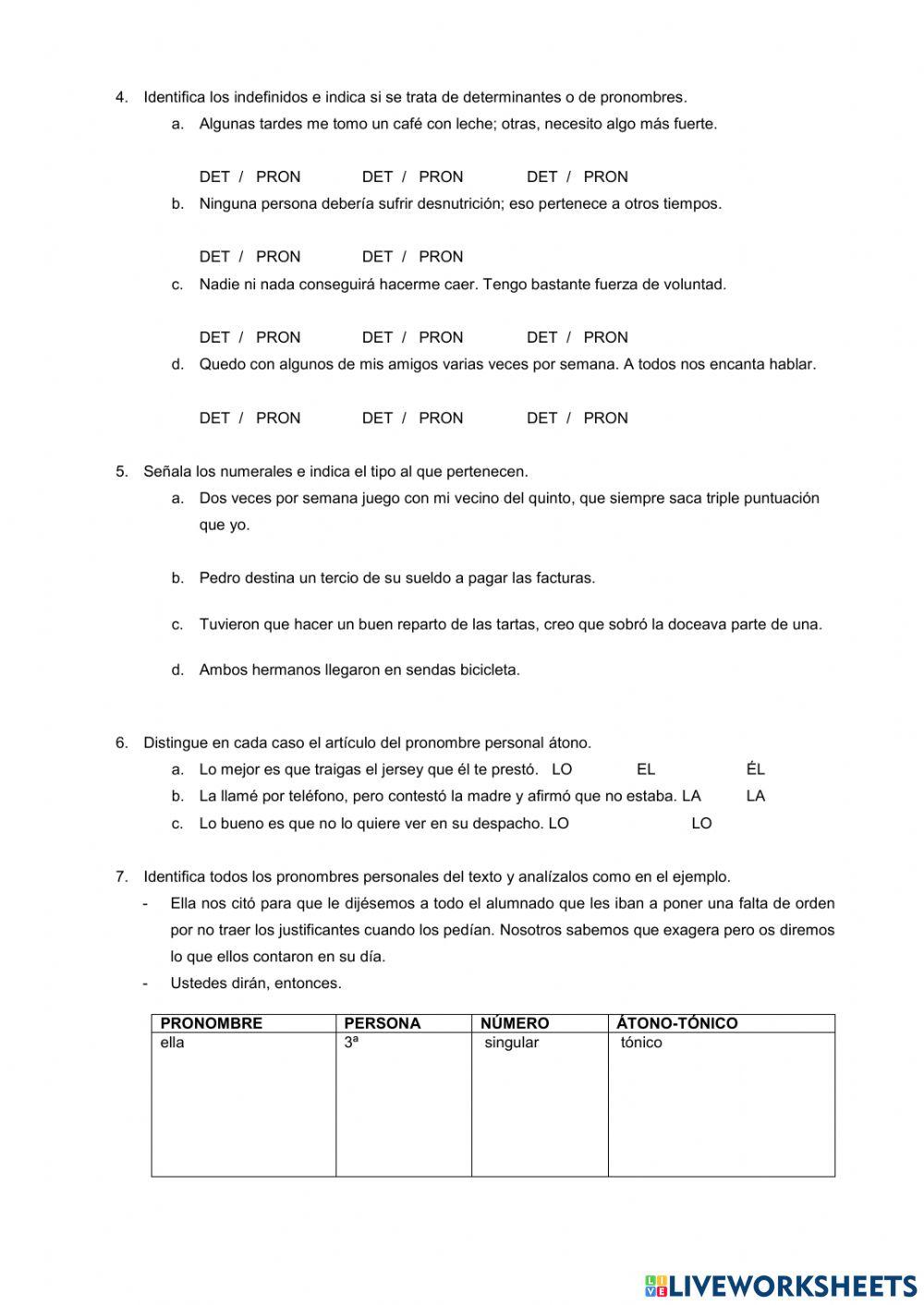 Determinantes y pronombres