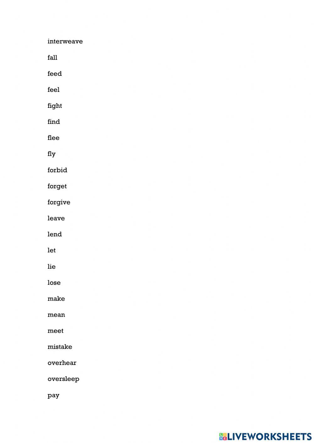 Irregular verbs past simple past form 2