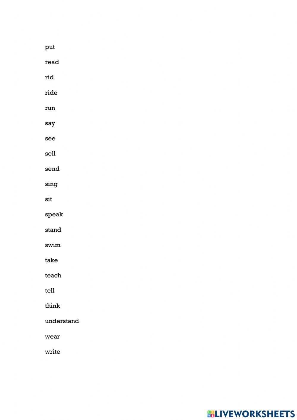 Irregular verbs past simple past form 2