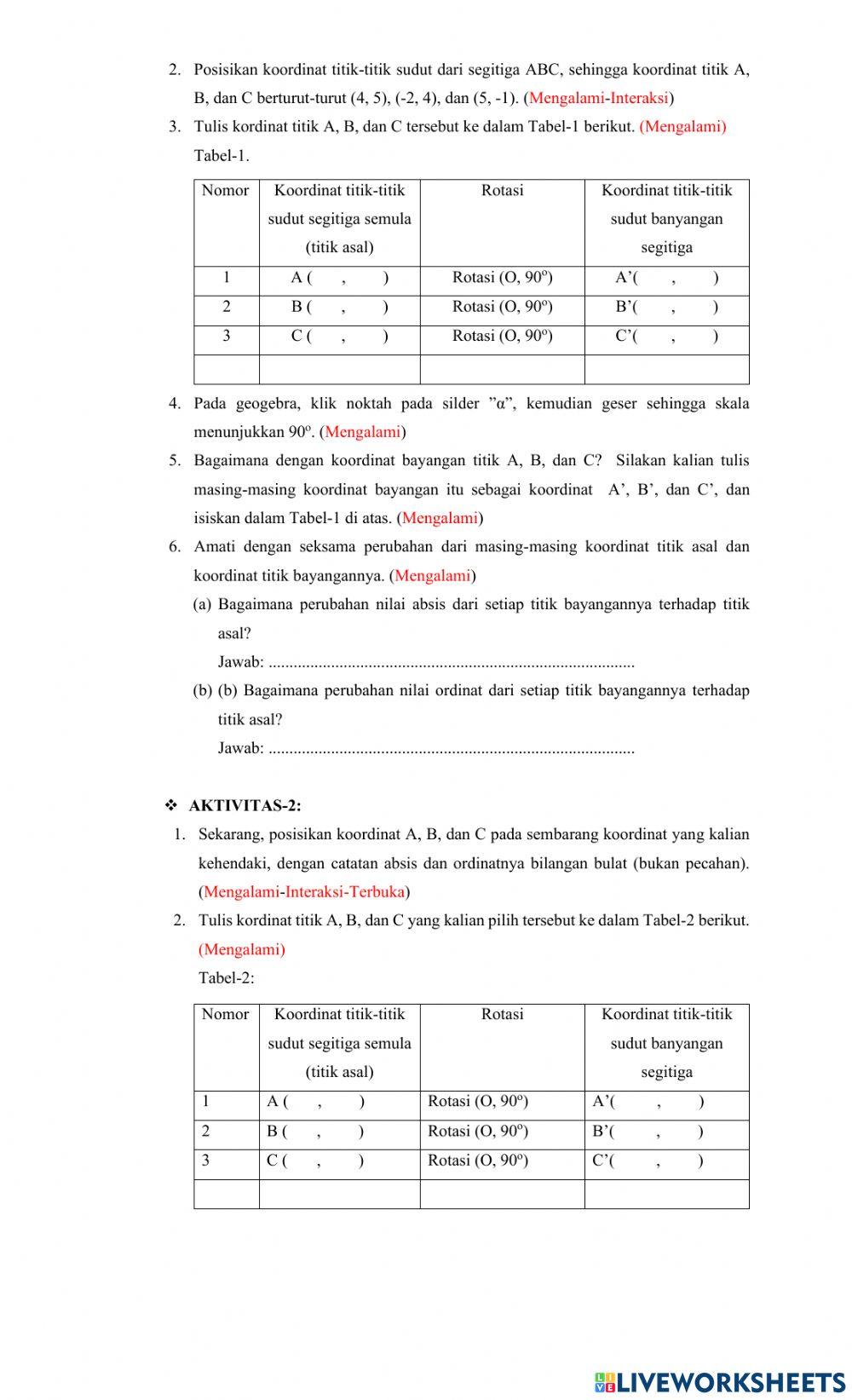 Transformasi Rotasi (O,90)