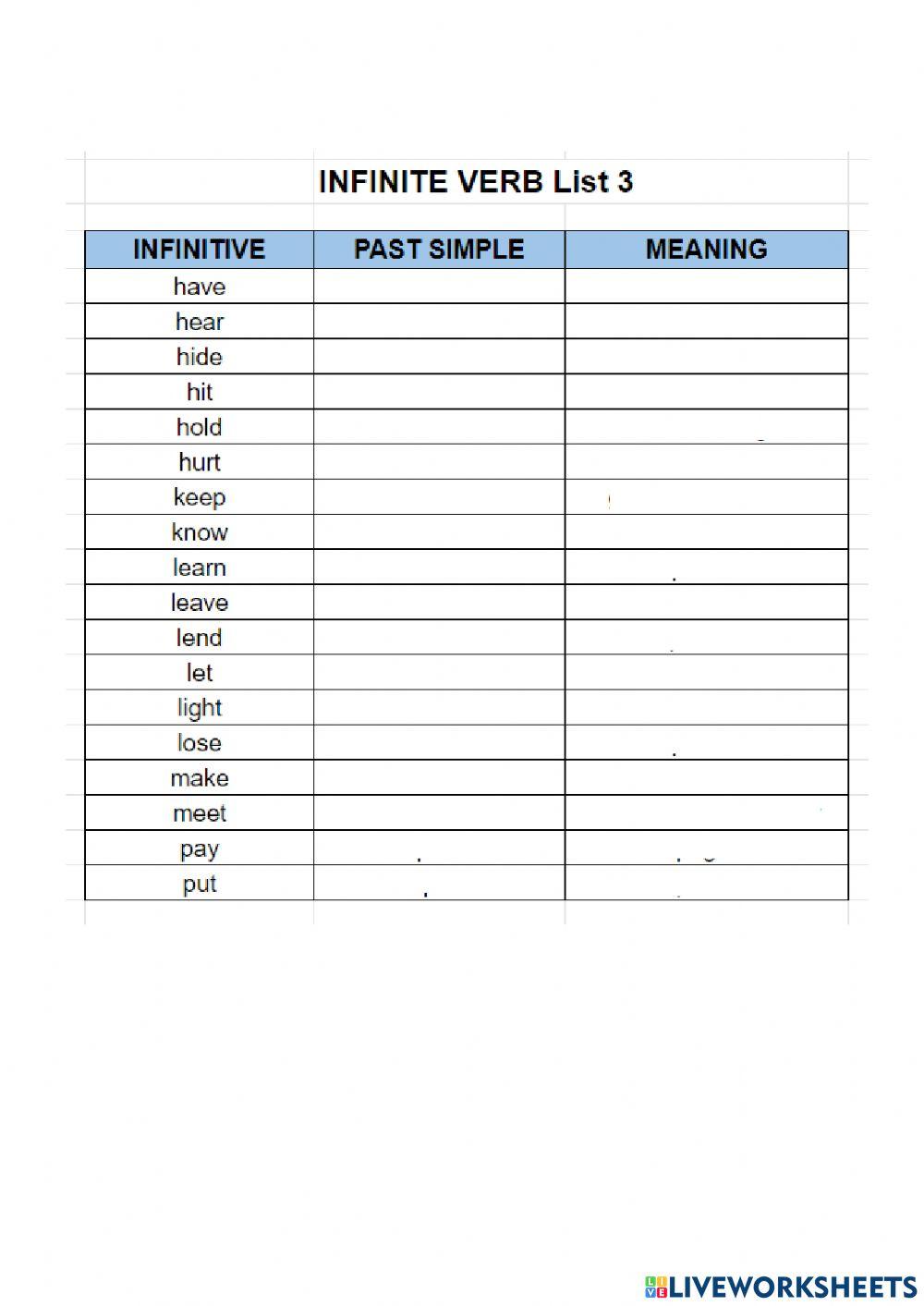 Irregular verbs ALL GROUPS