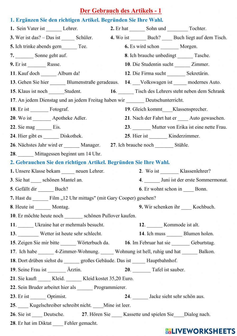 Gebrauch des Artikels 1