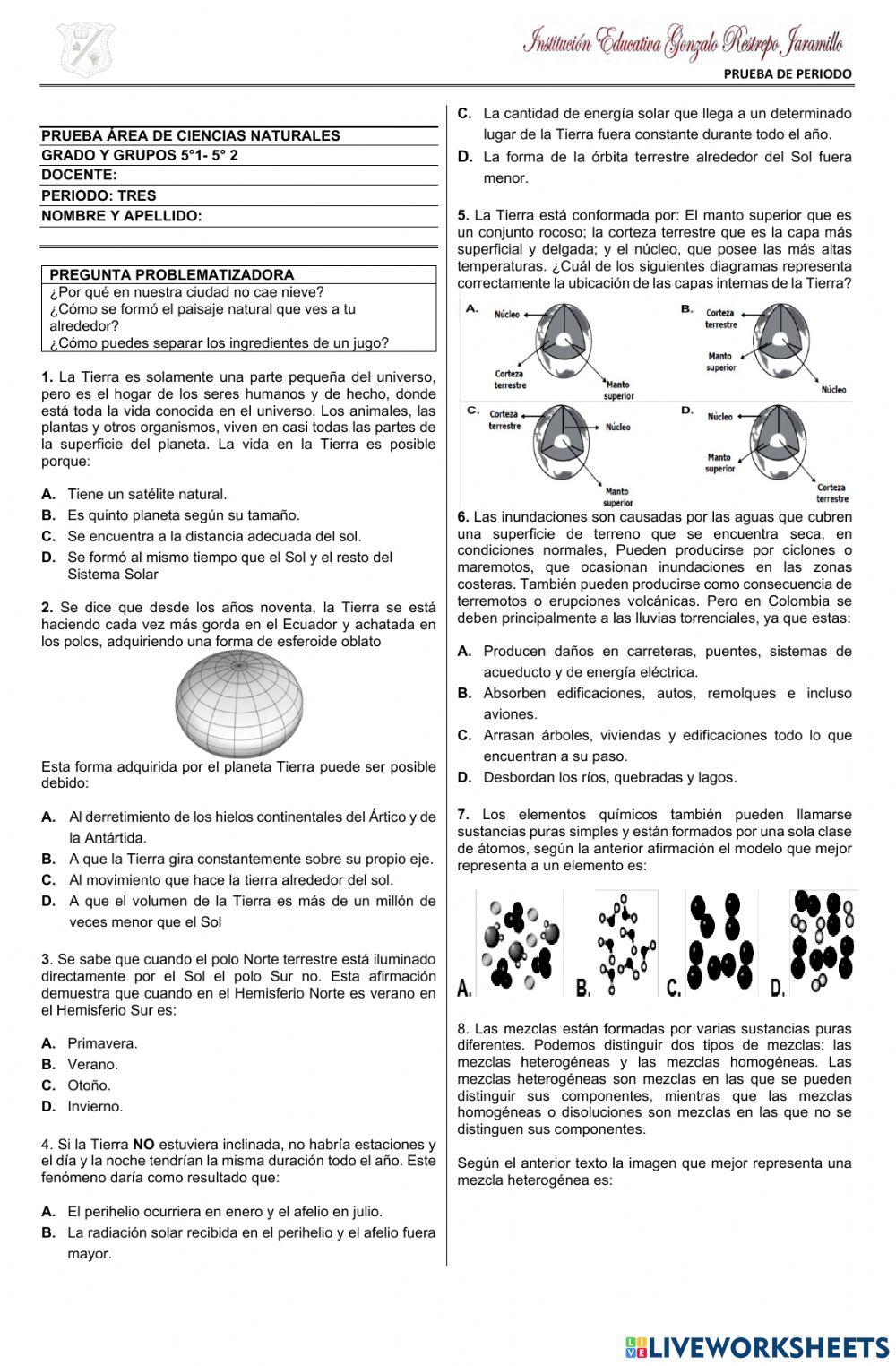 Prueba área de ciencias naturales per 3