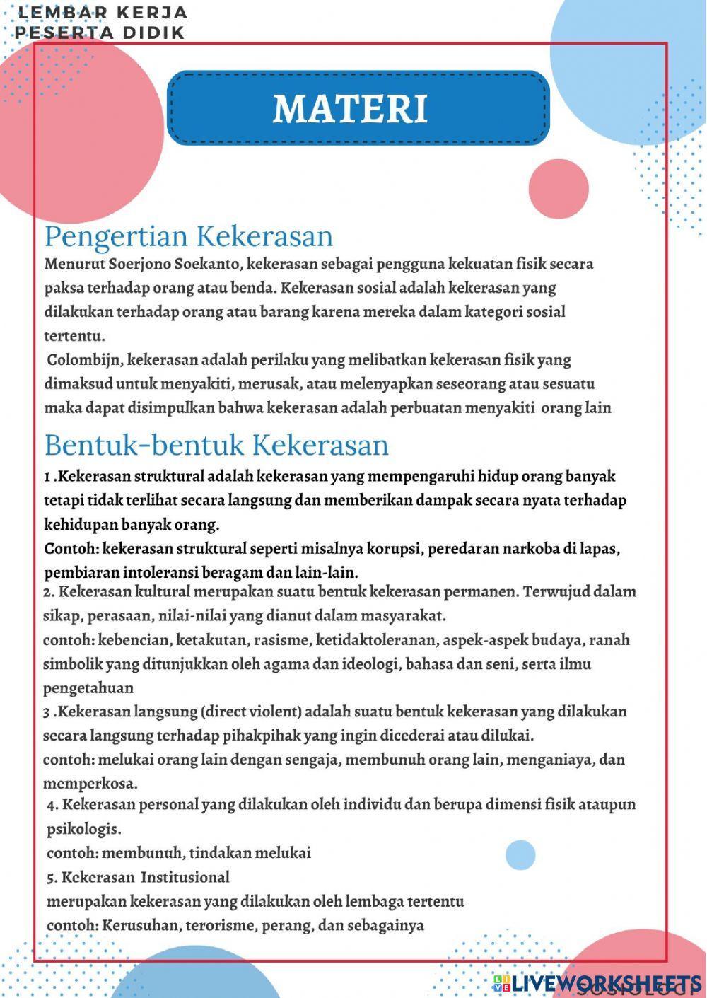 LKPD Sosiologi materi konflik sosial dan kekerasan