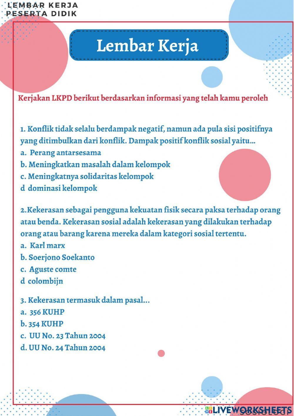 LKPD Sosiologi materi konflik sosial dan kekerasan