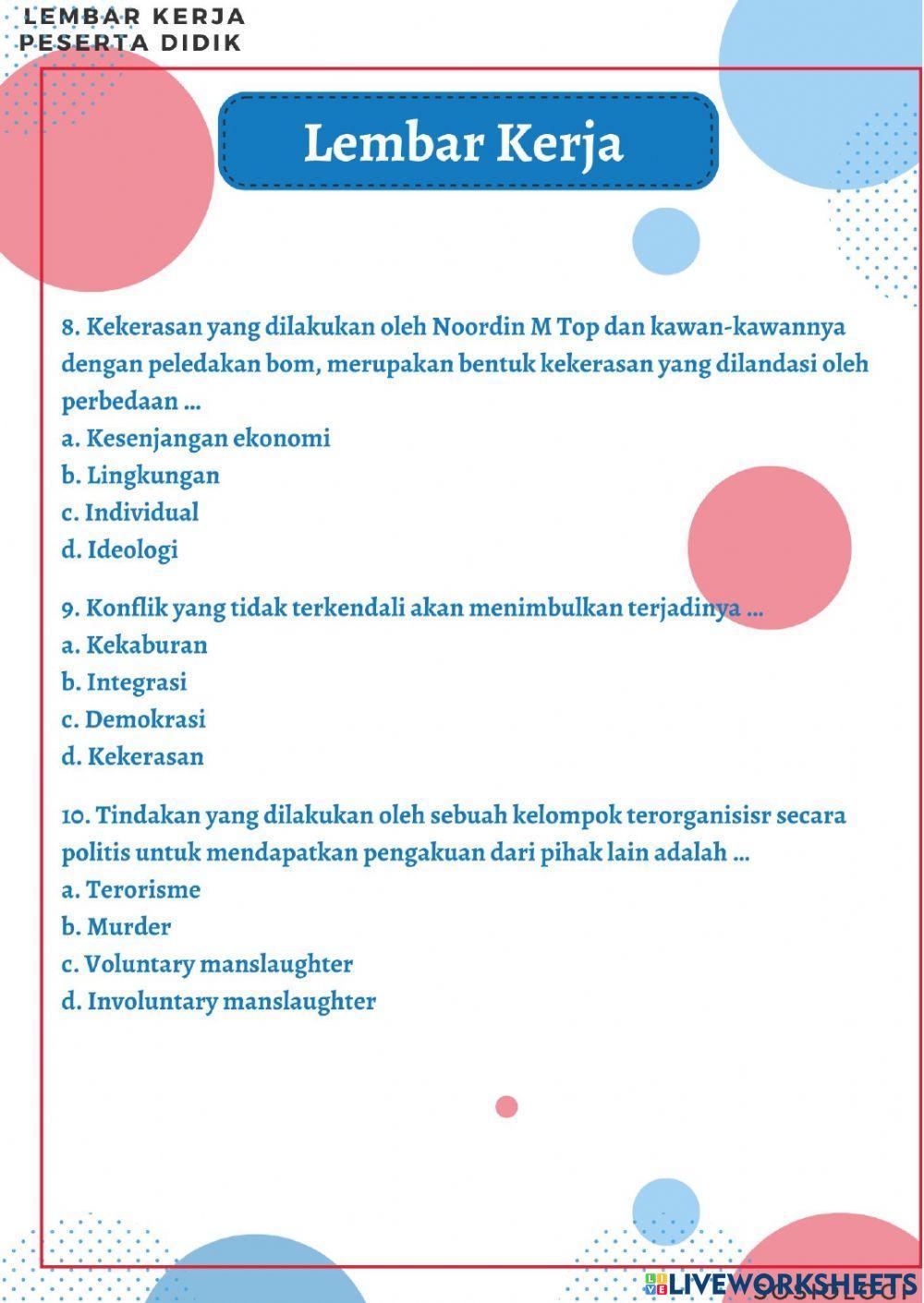 LKPD Sosiologi materi konflik sosial dan kekerasan