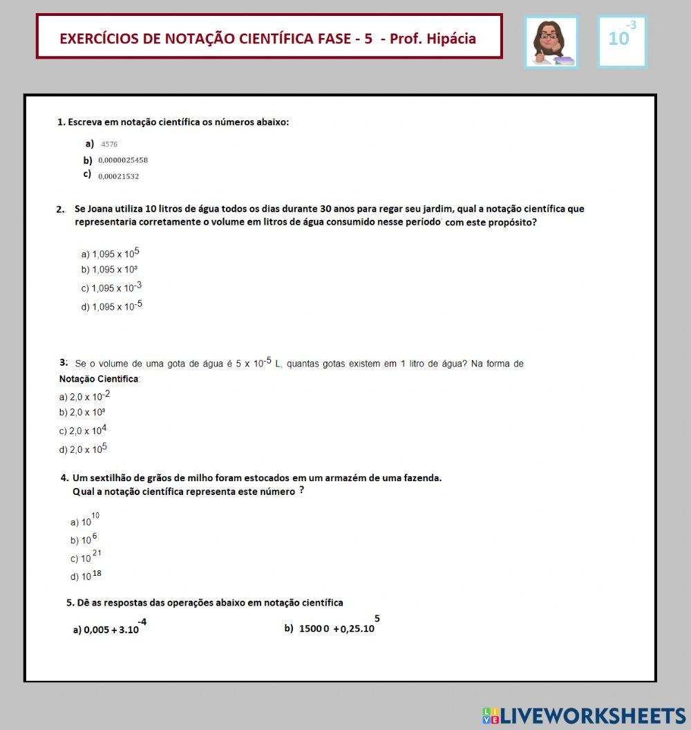 Situações problema com  notação científica