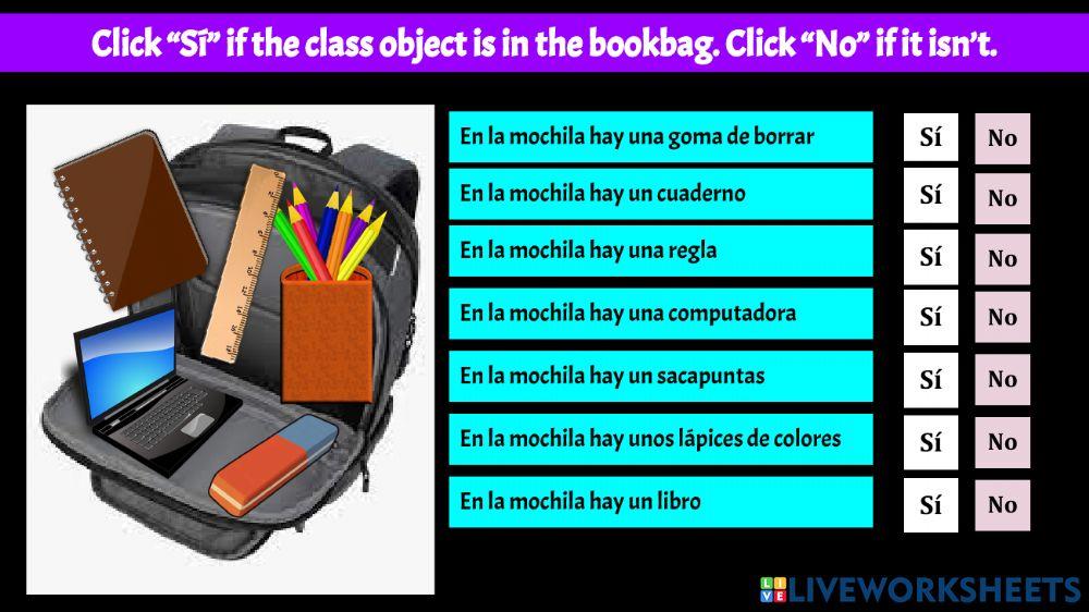 Los objetos en mi mochila