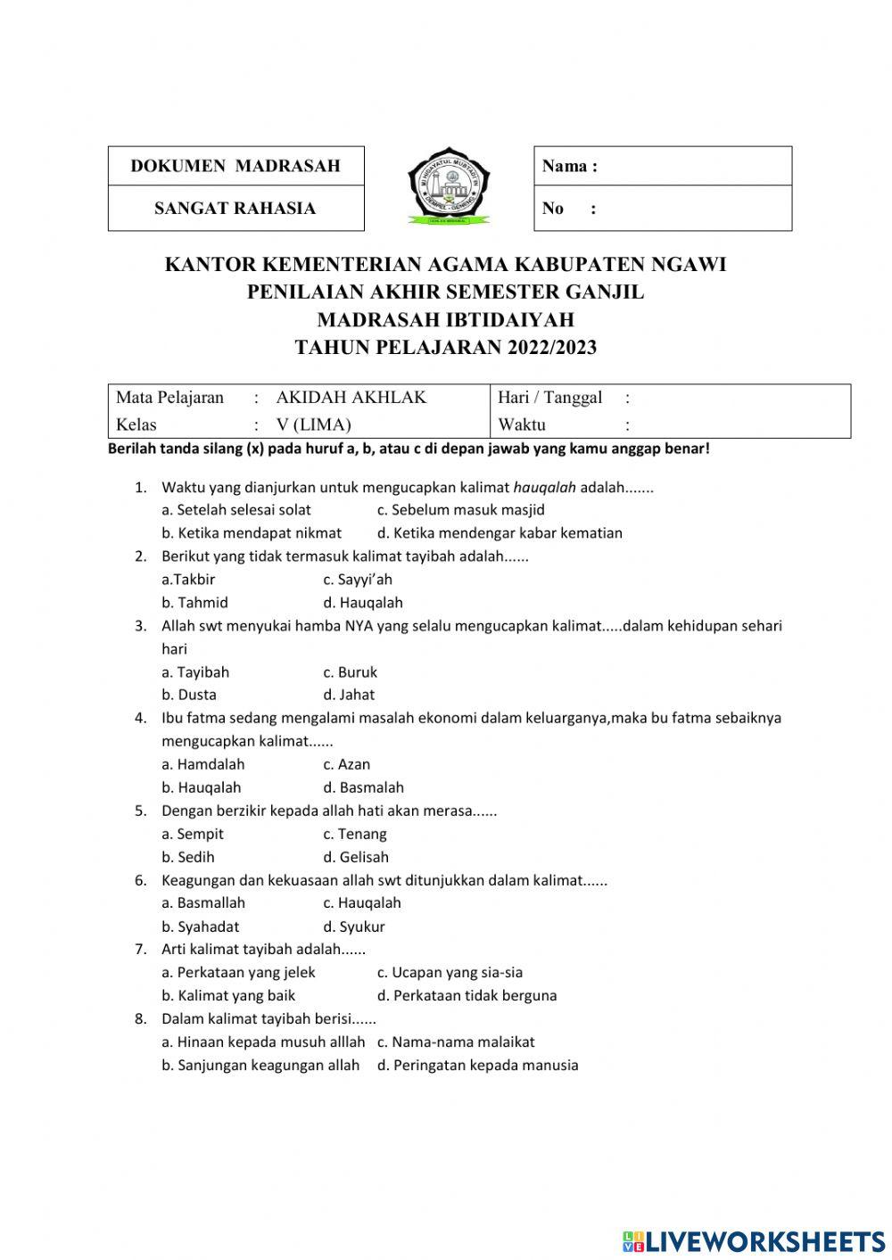 Soal akidah akhlak