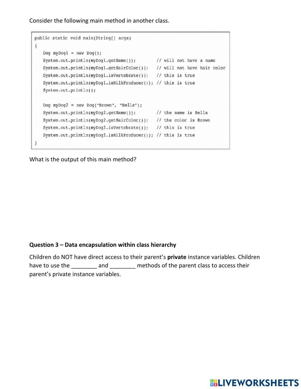 APCSA Inheritance Worksheet A online exercise for | Live Worksheets