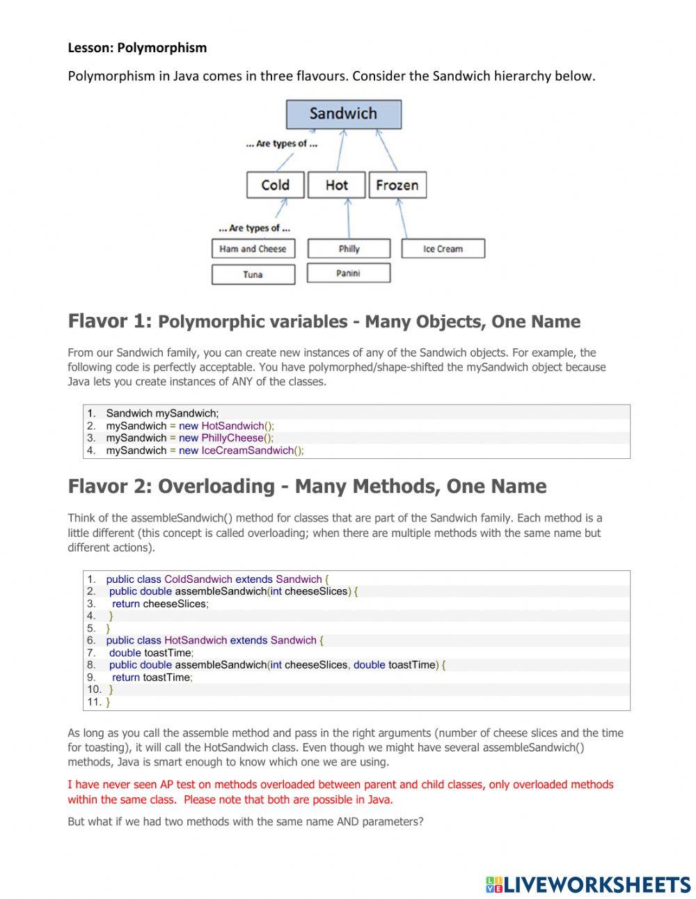 APCSA Inheritance Worksheet A online exercise for | Live Worksheets