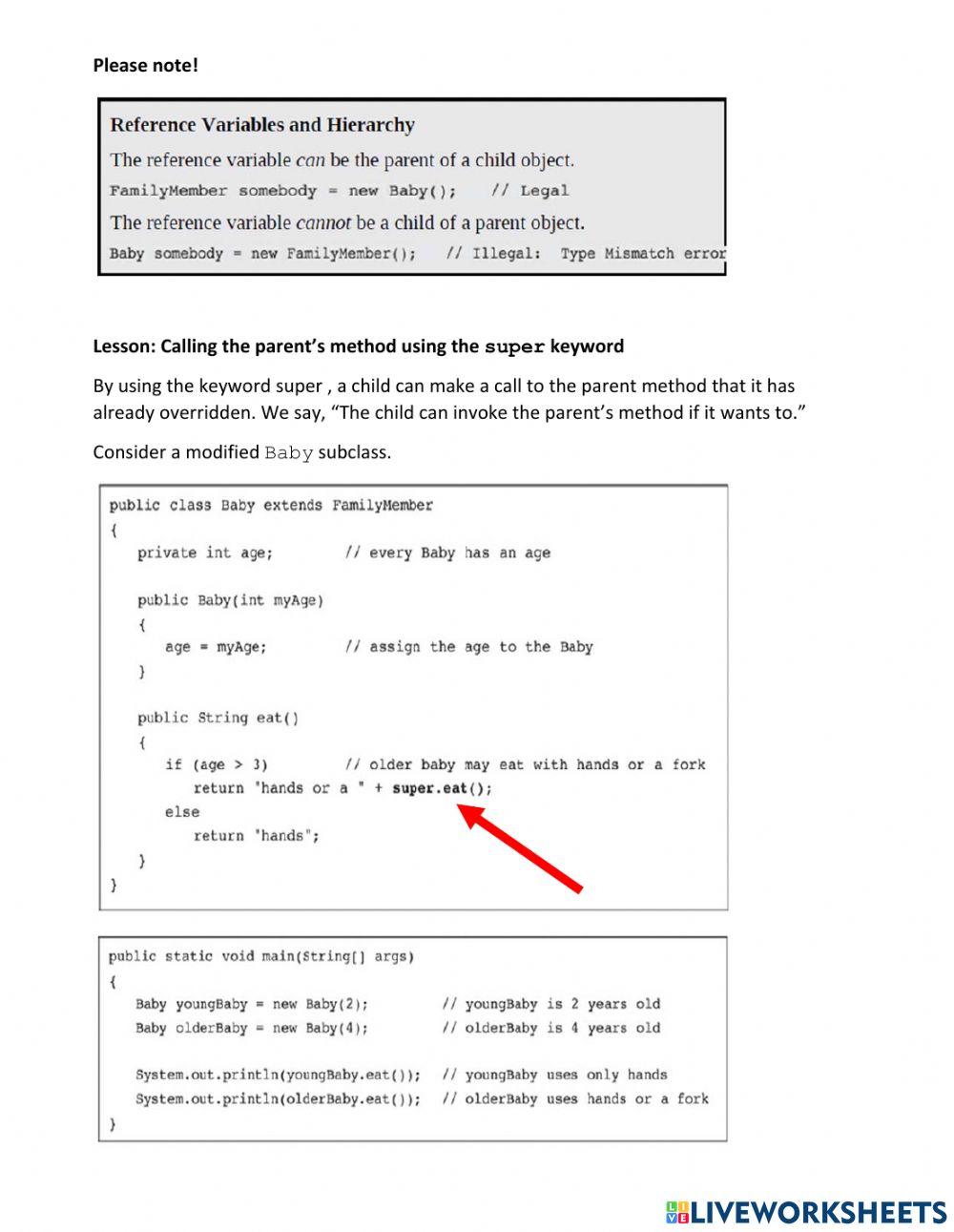 APCSA Inheritance Worksheet A online exercise for | Live Worksheets