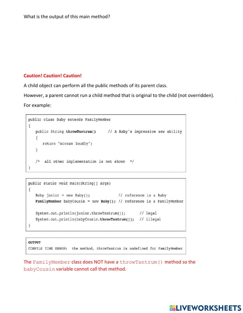 APCSA Inheritance Worksheet A online exercise for | Live Worksheets