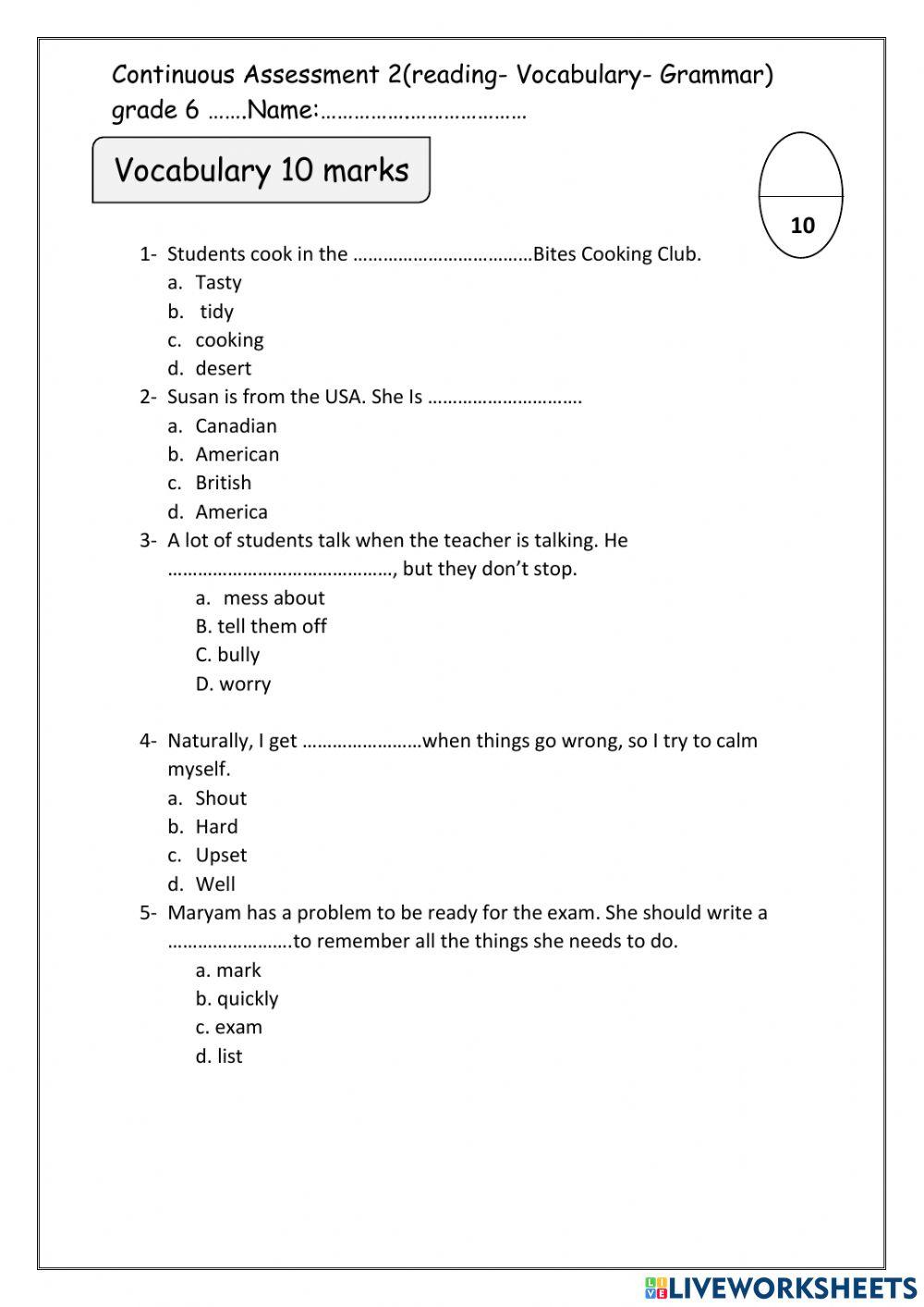 Revision Worksheet