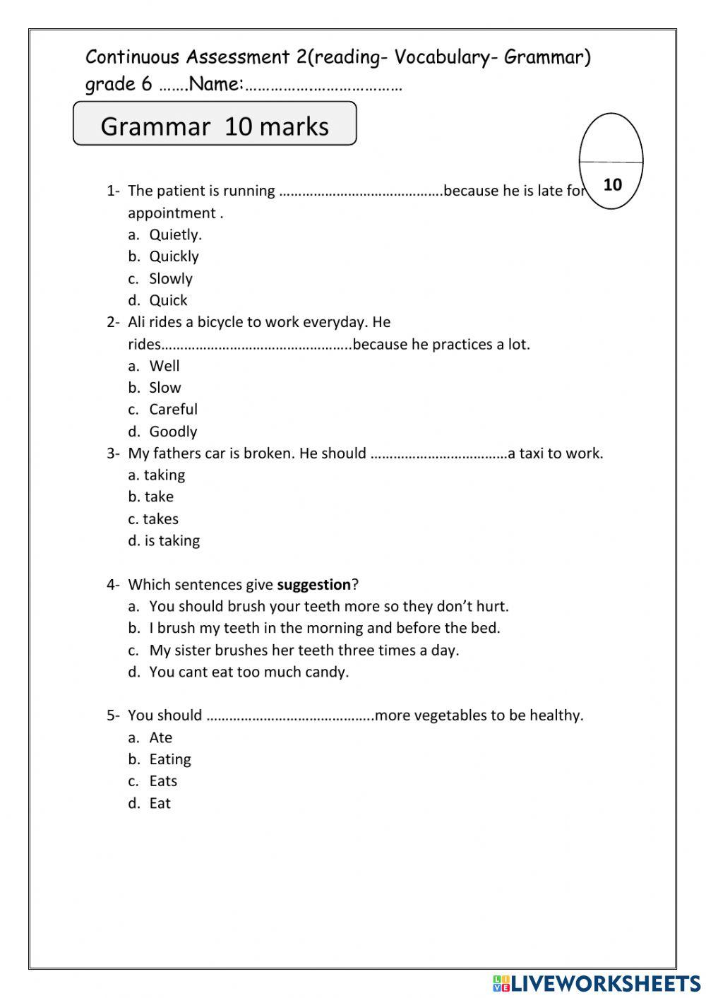 Revision Worksheet