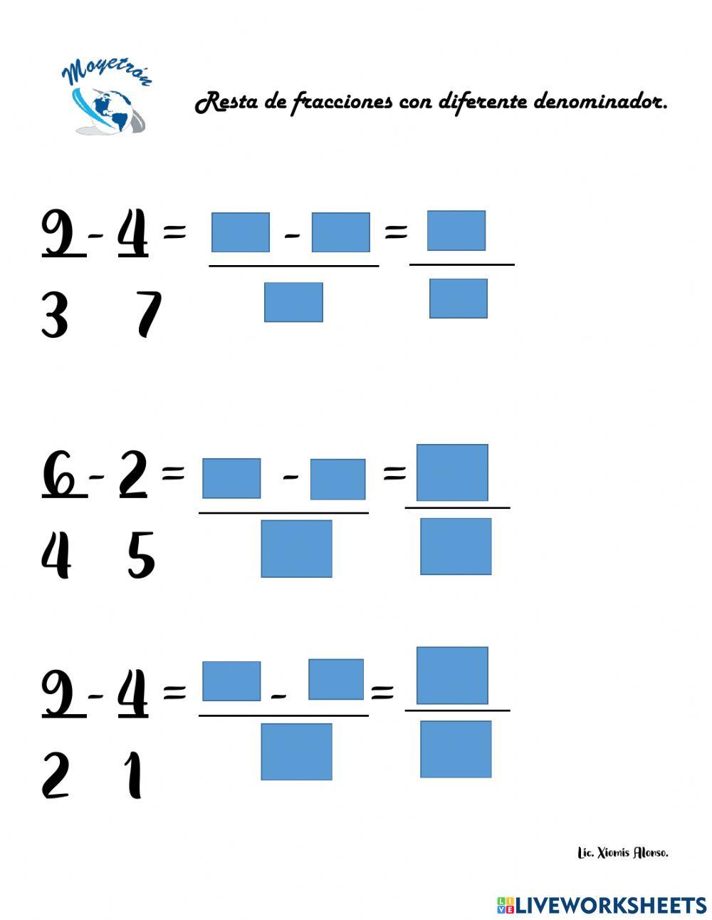 Suma y resta de fracciones