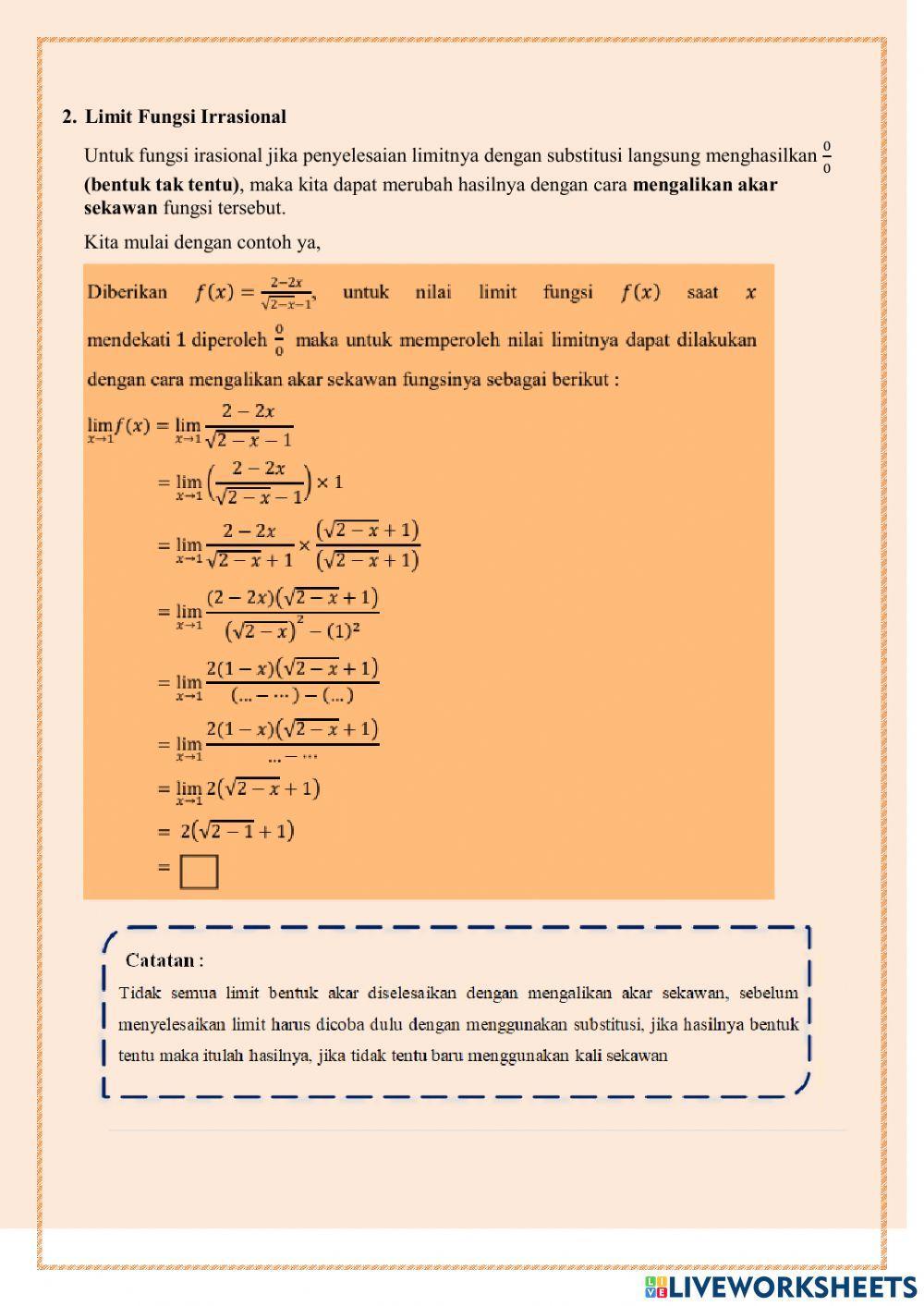 Limit Aljabar Bentuk Tak Tentu