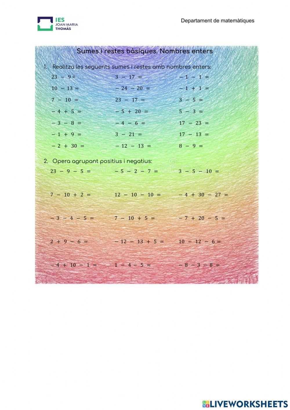 Sumes i restes amb nombres enters