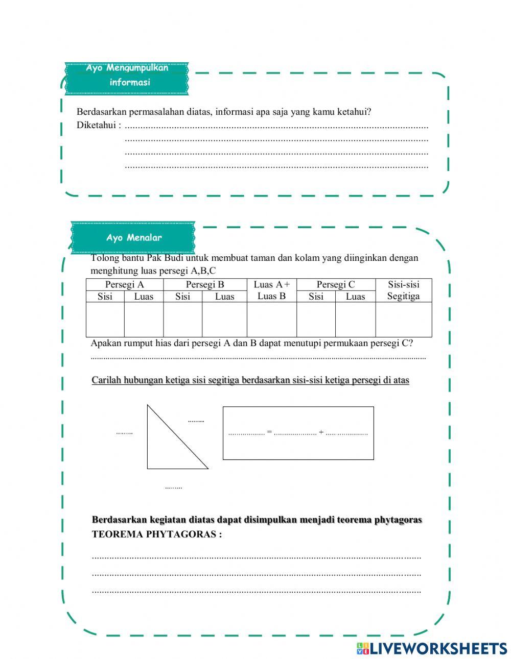 Menemukan teorema phytagoras dan menghitung salah satu panjang sisi jika diketahui panjang 2 sisi
